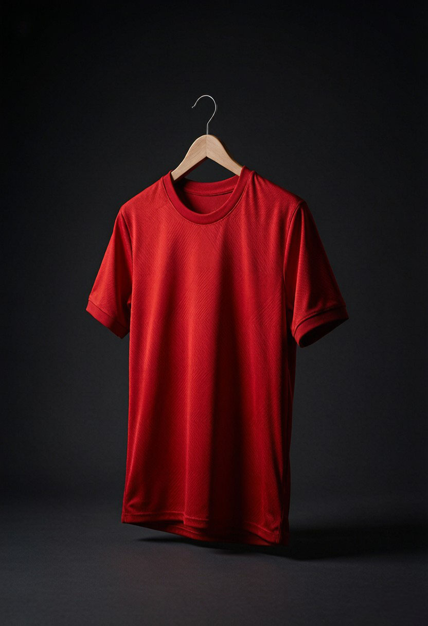 Red custom football jersey on a hanger