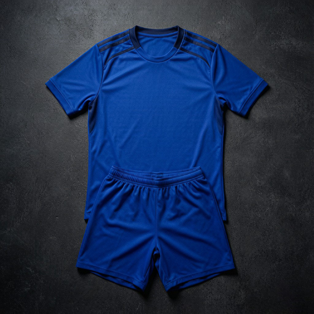 Blue jersey flat lay